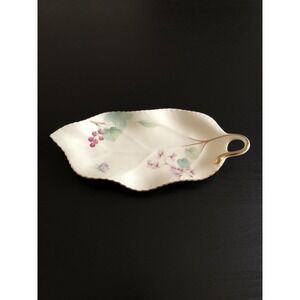 Mikasa Natures Garden B2008 Ivory Bone China Leaf Handle Trinket‎ Tray 'Japan '